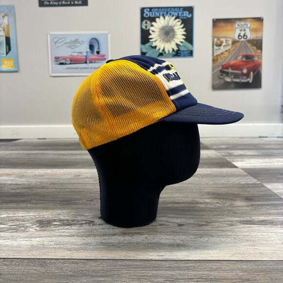 University of Michigan Trucker Hat Cap 80s 3 Stripe Foam Mesh Navy Blue Vintage‎ - Picture 5 of 10
